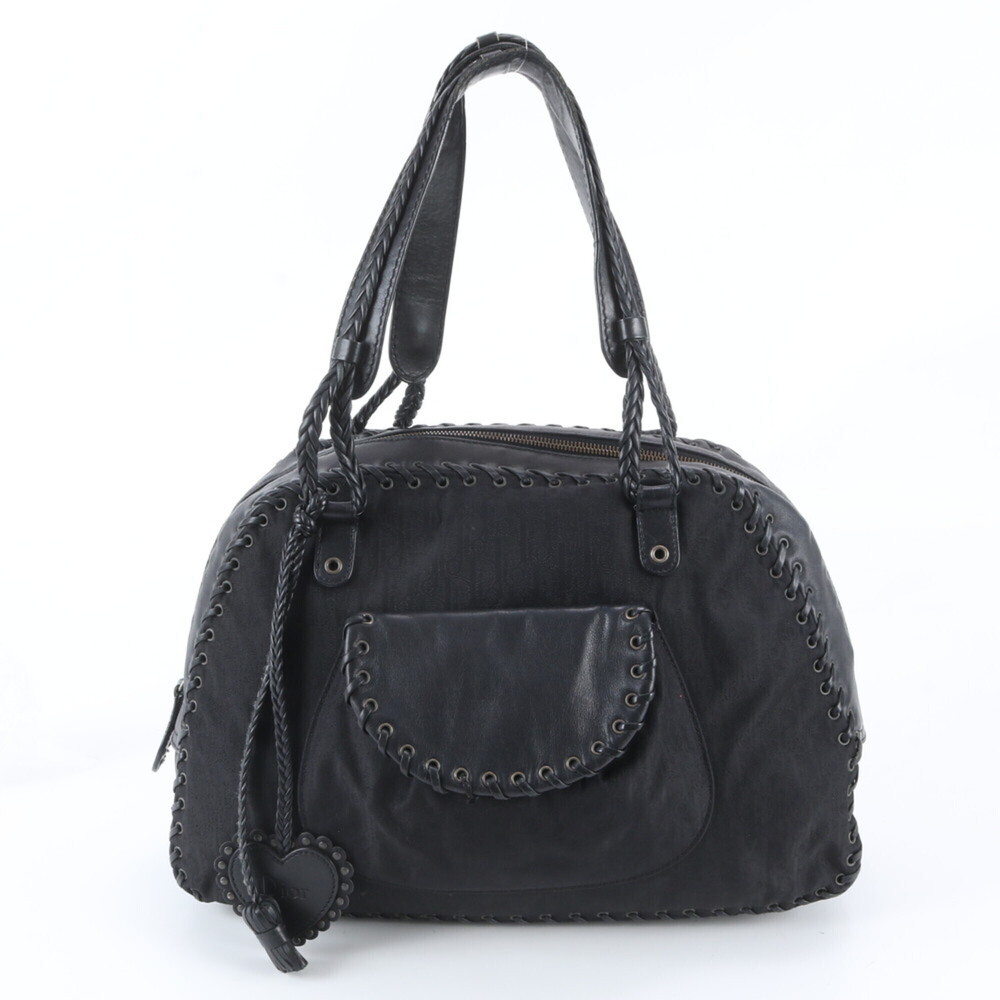 Christian Dior Trotter Leather Tote Bag Shoulder Handbag Black Women's